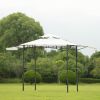 13Ft.Lx4.5Ft.W Iron Double Tiered Backyard Patio Bbq Grill Gazebo With Bar Counters&Extendable Shades, White