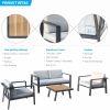 Higold 3801 Pro Nofi Patio Furniture, 4 Pieces Outdoor Conversation Set With Loveseat, Grey Seat Cushions, Matte Charcoal Aluminumframe, Imitated Teak