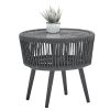 Modern Outdoor Table And Chair Woven-Belt Rope Wicker Hand-Make Weaving Furniture Swivel Rope Chair 3Pcs Rattan Chair