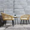 3 Pieces Outdoor Patio Balcony Natural Yellow Wicker Chair Table Set With Beige Cushion And Tempered Glass Table Top