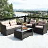 4 Pieces Outdoor Rattan Armrest Furniture Set Table With Lower Shelf