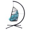 Patio Wicker Folding Hanging Chair ,Rattan Swing Hammock Egg Chair With C Type Bracket ,With Cushion And Pillow,For Indoor,Outdoor Blue