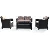 4 Pieces Outdoor Rattan Armrest Furniture Set Table With Lower Shelf