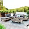 3-Piece Outdoor Wicker Sofa Patio Furniture Set, L-Shaped Corner Sofa, Water And Uv Protected, Two Glass Table, Adjustable Feet And 3.1" Thicker Cushi