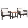 3 Pieces Patio Rattan Furniture Set With Acacia Wood Tabletop