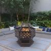 22" Hexagonal Shaped Iron Brazier Wood Burning Fire Pit Decoration For Backyard Poolside-Dk