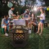 22" Hexagonal Shaped Iron Brazier Wood Burning Fire Pit Decoration For Backyard Poolside-Dk