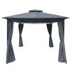 10X10 Ft Outdoor Patio Garden Gazebo Tent, Outdoor Shading, Gazebo Canopy With Curtains,Gray
