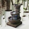 16Inches Outdoor Water Fountain With Led Light - Modern Curved Indoor-Outdoor Waterfall Fountain