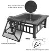 32 Inch Heavy Duty 3 In 1 Metal Square Patio Firepit Table Bbq Garden Stove With Spark Screen Cover Log Grate And Poker For Outside Wood Burning And D