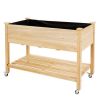 Wood Elevated Planter Bed With Lockable Wheels Shelf And Liner