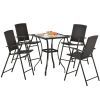 Outdoor Patio Pe Wicker 5-Piece Counter Height Dining Table Set With Umbrella Hole And 4 Foldable Chairs