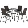Outdoor Patio Pe Wicker 5-Piece Counter Height Dining Table Set With Umbrella Hole And 4 Foldable Chairs