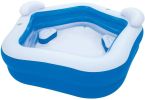 84 In. L X 82 In. W X 27 In. H Blue 2-Seat Rectangle Inflatable Pool Family Paddling Pool With Headrest Cup Holder