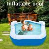 84 In. L X 82 In. W X 27 In. H Blue 2-Seat Rectangle Inflatable Pool Family Paddling Pool With Headrest Cup Holder