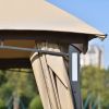 10Ft W*12Ft L Outdoor Double Vents Gazebo Patio Metal Canopy With Screen And Led Lights For Backyard, Poolside, Brown