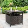 Outdoor Wicker Umbrella Side Table Patio Rattan Stand Table With Umbrella Hole