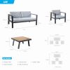 Higold 3801 Pro Nofi Patio Furniture, 4 Pieces Outdoor Conversation Set With Loveseat, Grey Seat Cushions, Matte Charcoal Aluminumframe, Imitated Teak