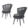 Modern Outdoor Table And Chair Woven-Belt Rope Wicker Hand-Make Weaving Furniture Swivel Rope Chair 3Pcs Rattan Chair