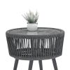 Modern Outdoor Table And Chair Woven-Belt Rope Wicker Hand-Make Weaving Furniture Swivel Rope Chair 3Pcs Rattan Chair