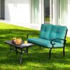 2Pcs Patio Loveseat Bench Table Furniture Set With Cushioned Chair
