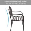 50" Outdoor Patio Bench, Cast Iron 2-Person Metal Bench With Floral Design Backrest, Patio Furniture Chair For Porch Park Garden, Dark Brown