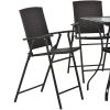Outdoor Patio Pe Wicker 5-Piece Counter Height Dining Table Set With Umbrella Hole And 4 Foldable Chairs
