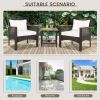 3 Pieces Patio Rattan Furniture Set With Acacia Wood Tabletop