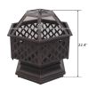 22" Hexagonal Shaped Iron Brazier Wood Burning Fire Pit Decoration For Backyard Poolside-Dk