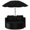 Garden Bed With Parasol Poly Rattan Black