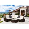 6 Pieces Patio Furniture Set,All-Weather Outdoor Sectional Sofa,Manual Weaving Pe Wicker Rattan Patio Conversation Sets With Beige Cushion And Glass C