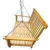 Front Porch Swing With Armrests, Wood Bench Swing With Hanging Chains,For Outdoor Patio ,Garden Yard, Porch, Backyard, Or Sunroom,Easy To Assemble,Tea