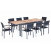 Higold - Heck 9 Pieces Retractable Patio Dining Sets, For Outdoor Dining Using, Grade A Teak, Matte Charcoal Aluminum Frame And Textilene Finished