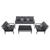 Higold - Gloria 4 Pieces Conversation Sofa Set For Outdoor Using, With Grade A Teak, Matte Charcoal Aluminum Frame Finish, Black Pillows&Cushions Incl