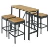 5-Piece Outdoor Patio Wicker Bar Set, Garden Pe Rattan Wicker Dining Table, Square Stool Set, Foldable Tabletop, Acacia Wood Tabletop, High-Dining Bis