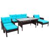 6-Piece Outdoor Patio Pe Wicker Rattan Sofa Set Dining Table Set With Removable Cushions And Tempered Glass Tea Table For Backyard, Poolside, Deck