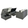 Outdoor Patio 5-Piece All-Weather Pe Wicker Rattan Sectional Sofa Set With Multifunctional Table And Ottoman, Gray Wicker+ Beige Cushion
