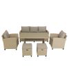 6 Piece Outdoor Rattan Wicker Set Patio Garden Backyard Sofa, Chair, Stools And Table