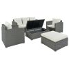 Outdoor Patio 5-Piece All-Weather Pe Wicker Rattan Sectional Sofa Set With Multifunctional Table And Ottoman, Gray Wicker+ Beige Cushion