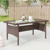 6-Piece Outdoor Patio Pe Wicker Rattan Sofa Set Dining Table Set With Removable Cushions And Tempered Glass Tea Table For Backyard, Poolside, Deck