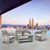Outdoor 4-Piece Set Patio Furniture Sectional Sofa Sets All Weather Rattan Manual Wicker Conversation Set With Cushions And Table Xh