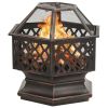 Rustic Fire Pit With Poker 24.4"X21.3"X22" Xxl Steel
