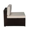 Beefurni Outdoor Garden Patio Furniture 5-Piece Brown Pe Rattan Wicker Sectional Beige Cushioned Sofa Sets With 2 Red Pillows