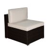 Beefurni Outdoor Garden Patio Furniture 5-Piece Brown Pe Rattan Wicker Sectional Beige Cushioned Sofa Sets With 2 Red Pillows