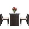 3 Pieces Wicker Patio Cushioned Outdoor Chair And Table Set