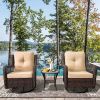 Outdoor Bistro Set 3 Pieces, Outdoor Resin Wicker Swivel Rocker Patio Chair, 360-Degree Swivel Rocking Chairs And Tempered Glass Top Side Coffee Table
