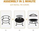 Bosonshop 22'' Outdoor Wood Burning Bbq Grill Firepit Bowl W/Spark Round Mesh Spark Screen Cover Fire Poker Patio Steel Fire Pit Bonfire For Backyard