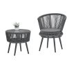 Modern Outdoor Table And Chair Woven-Belt Rope Wicker Hand-Make Weaving Furniture Swivel Rope Chair 3Pcs Rattan Chair