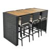Outdoor Patio 7-Piece Rattan Dining Table Set, Pe Wicker Bar Furniture Set With Wood Tabletop And 6 Dining Chairs For Backyard, Garden, Black Rattan+B