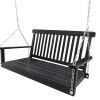 Front Porch Swing With Armrests, Wood Bench Swing With Hanging Chains,For Outdoor Patio ,Garden Yard, Porch, Backyard, Or Sunroom,Easy To Assemble,Bla